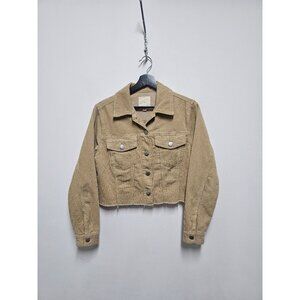 TGLA Beige Corduroy Cropped Crop Button Front Ribbed Jacket  Womens Size S